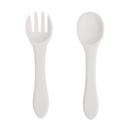 Soft Silicone Kids Feeding Fork Spoon - 2 Pieces Set