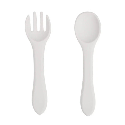 Soft Silicone Kids Feeding Fork Spoon - 2 Pieces Set