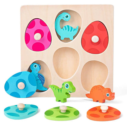 Montessori Wooden Dinosaur Match Egg Puzzles - Educational Toys for Toddlers and Preschoolers, Ideal Birthday Gifts