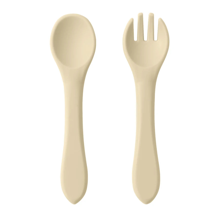 2PCS BPA Free Soft Silicone Spoon Fork Feeding Set Baby Feeding Solid Food Spoon Toddlers Cutlery for Children Tableware