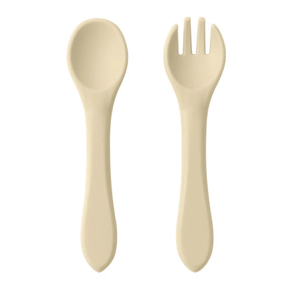 2PCS BPA Free Soft Silicone Spoon Fork Feeding Set Baby Feeding Solid Food Spoon Toddlers Cutlery for Children Tableware