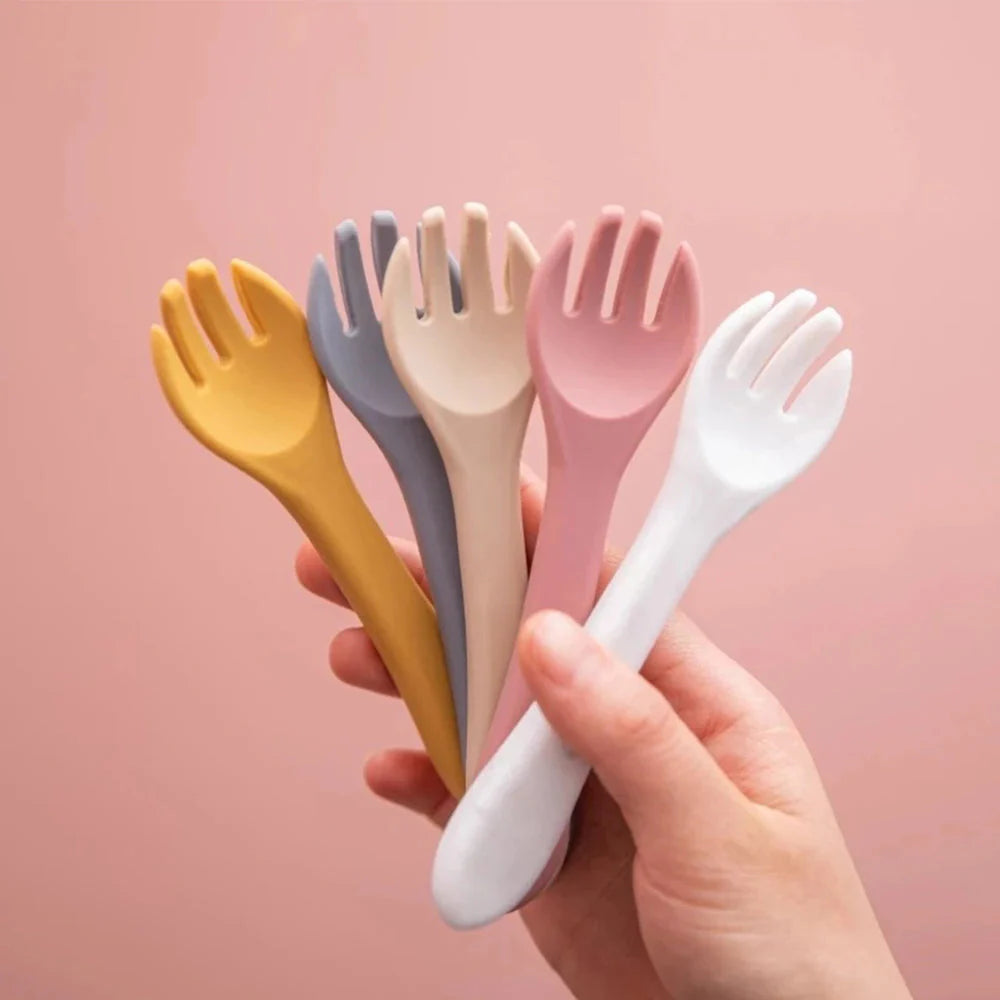 Soft Silicone Kids Feeding Fork Spoon - 2 Pieces Set