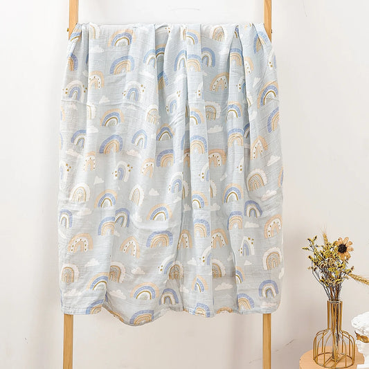 Happy Flute 1Pc 120*110CM Muslin Blanket Newborn Cotton Baby Swaddle Towel Baby Warp Bath Towel Cotton 70%Bamboo+30%Cotton