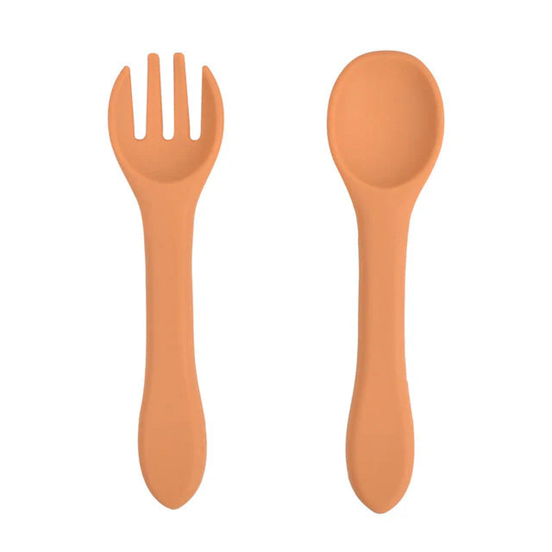 Soft Silicone Kids Feeding Fork Spoon - 2 Pieces Set