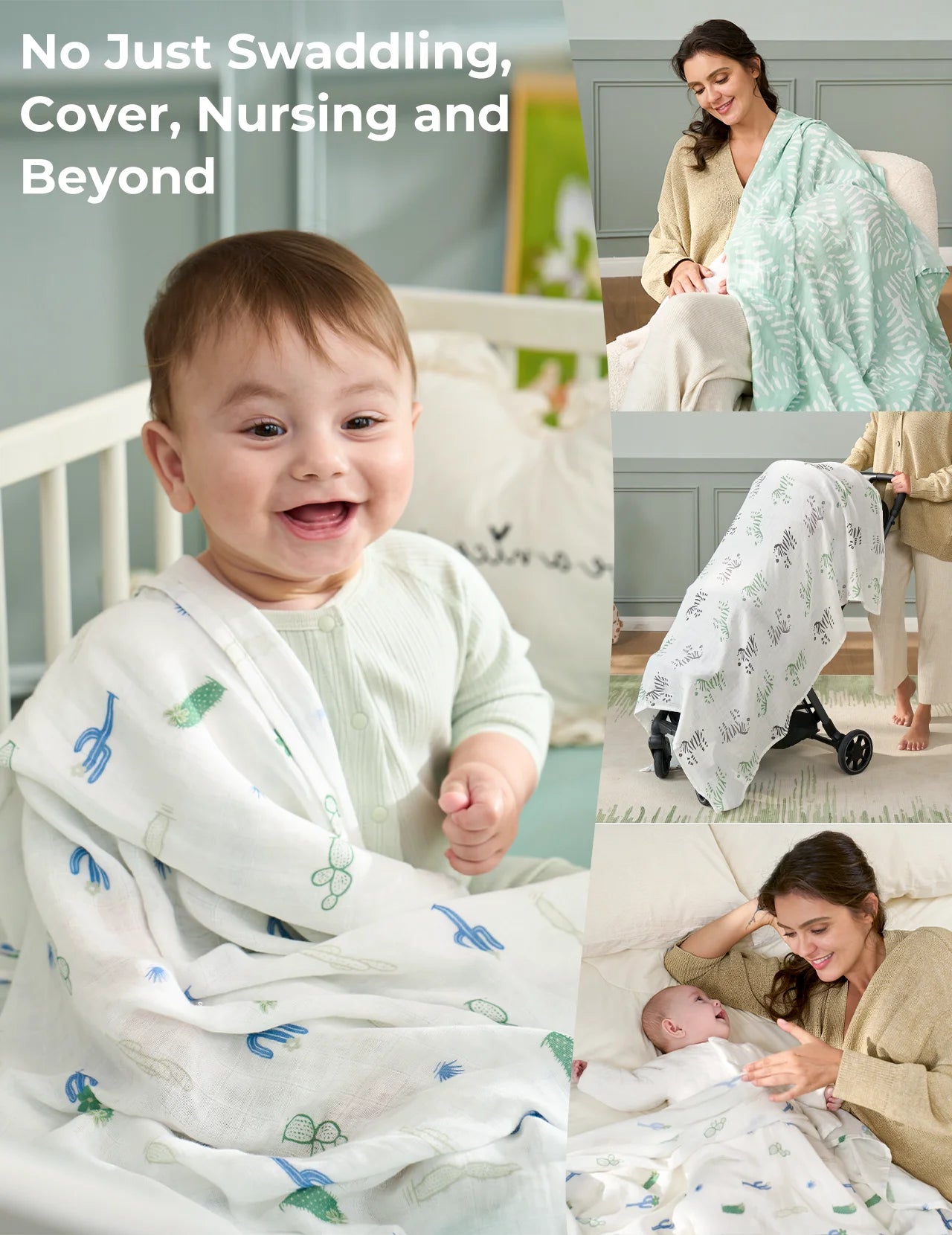 Muslin Swaddle Blankets, 4 Pack, Breathable 2-Layer Gauze Large 47'' X 47'' Baby Swaddling Receiving Blanket Wraps for Newborn Boys Girls, Bravery