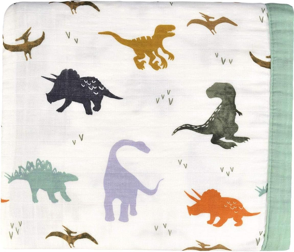 Dinosaur Muslin Blanket Baby Quilt - Silky Soft and Breathable Crib Blanket for Daycare - Large 47" X 47" - 2 Layers Toddler Summer Blankets for Boys (Dinosaur)