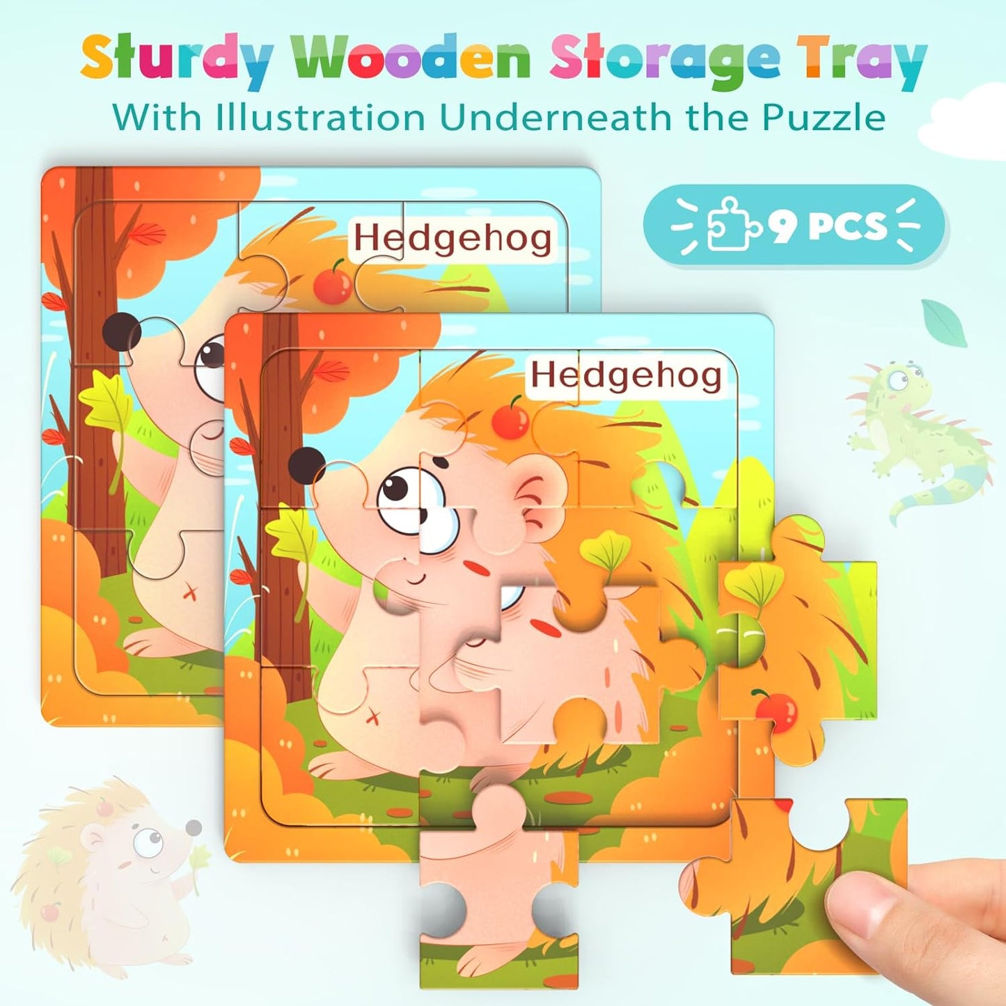 Wooden Puzzles for Toddlers, 8 Pack Animal Jigsaw Puzzles for Kids3-5, 9 Pieces