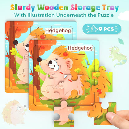 Wooden Puzzles for Toddlers, 8 Pack Animal Jigsaw Puzzles for Kids3-5, 9 Pieces