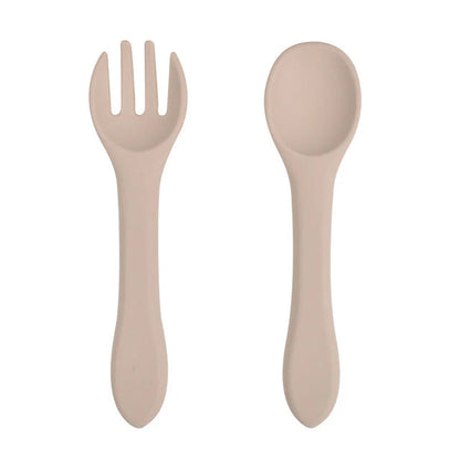 Soft Silicone Kids Feeding Fork Spoon - 2 Pieces Set
