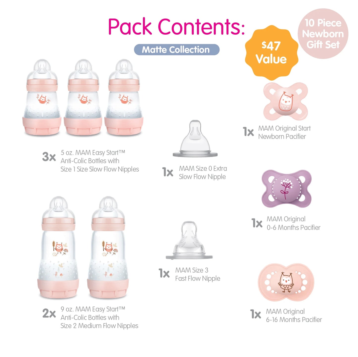 Baby Essentials Bottle & Pacifier Gift Set, 10 Piece