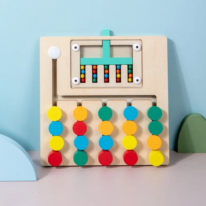 Montessori Learning Slide Puzzle Toys Color Matching Logic Game Busy Board Preschool Educational Wooden Toys for Toddlers Kids