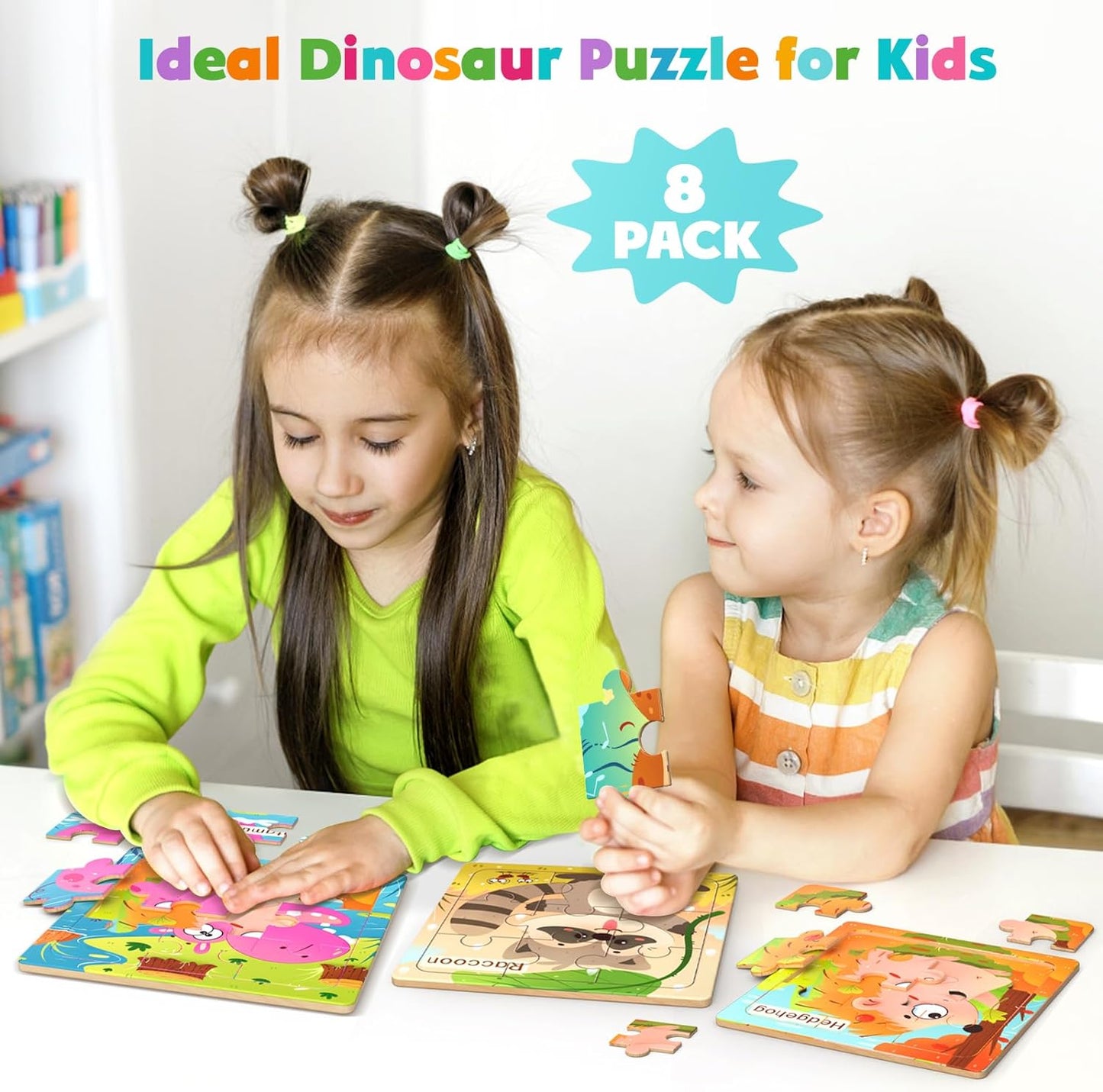 Wooden Puzzles for Toddlers, 8 Pack Animal Jigsaw Puzzles for Kids3-5, 9 Pieces