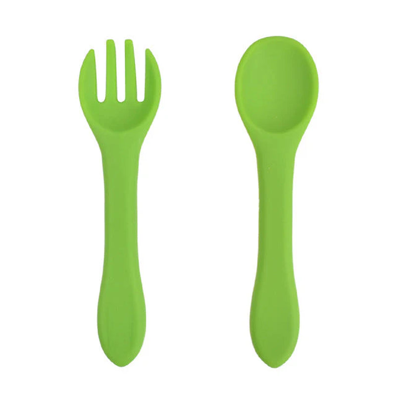Soft Silicone Kids Feeding Fork Spoon - 2 Pieces Set
